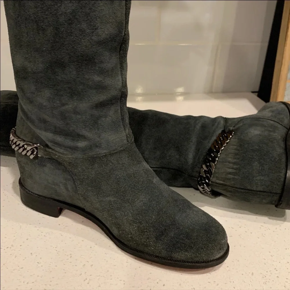 Christian Louboutin Cate Suede Chain Boots 37.5 - Picture 2 of 12
